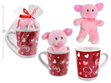 14oz Vtine Stoneware Mug w/Plush. Cello Wrapped w/Ribbon.