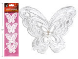 4pk 2-5/8in(W) Vtine Satin Lace Butterfly w/Pearl Bead Stickers. 18mm Pearl Bead. Polybag w/Insert.