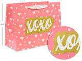 V'tine Matte w/Tip-on Glitter Horizontal Giftbag -Large. PP Handle. English Only