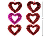 19in x 8in (W) 3-Section Tinsel Heart Plaque. 2 Asst. Red/ Red-Fuchsia-Red. Cht.