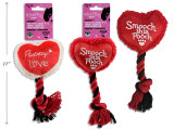 8in V'tine Squeaky Plush Heart Dog Tug Toy. 2 Asst.Colours. t.o.c. English Only