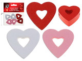 6pk 1in V'tine Die-Cut Heart Wooden Beads. 3 Cols: Red / Pink / White. Pbh.