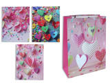 Matte w/Foil Paper Heart Scatter Giftbag - Medium. PP Handle. 4 Asst.Styles. J-hook.