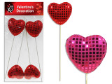4pk 10.43in Foil Disco Ball Heart Picks. Heart Size: 2.76in. 3 Cols: Red / Fuchsia / Purple. Pbh.