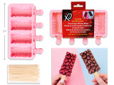 6.9in x 4.33in 4-Cavity Rectangular Heart Pops Silicone Mould. Incl: 12pcs Pop Stick.Sleeve Card.
