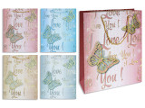 Matte w/Foil Outline Butterfly Giftbag - Medium. PP Handle. 4 Asst.Styles. J-hook. English Only