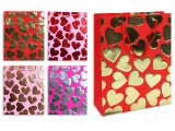 Matte w/Embossed Foil Heart Giftbag - Jumbo. PP Handle. 4 Asst.Styles. J-hook.