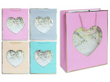 Matte w/Foil Outline Heart Window Giftbag - Jumbo. PP Handle. 4 Asst.Styles. J-hook.
