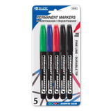 Markers Bazic Assorted Colors/Fine Tip 5ct. (Pocket Clip)