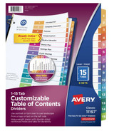 Index Dividers Colors/1-15 Tabs Color 6Pk Sets