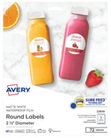 Round Labels Matte White-Laser/Inkjet 2-1/2"  8 Sheets (72 Labels)
