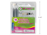 Brush Set Assorted Round & Flat w/Wood Handle 15Pk