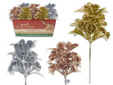 Pick Xmas Matte Metallic 5-Stem Rose in Dsp. 9in (MOQ:36)