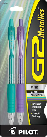 Pen G2 Metallic Retractable Assorted Inks/Fine 2Pk