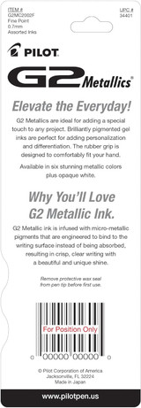 Pen G2 Metallic Retractable Assorted Inks/Fine 2Pk