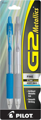 Pen G2 Metallic Retractable Assorted Inks/Fine 2Pk