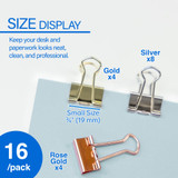 Binder Clips 3/4" Assorted Metallic Colors 16Pk