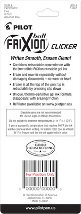 Pen Frixion Clicker Erasable & Retractable Assorted Inks/Fine 3ct.