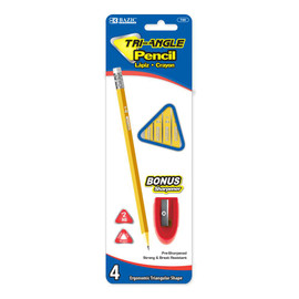 Pencil #2 Yellow-Triangular w/Sharpener (Wood) 4Pk
