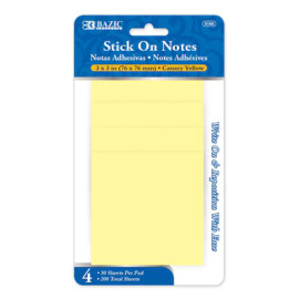 Stick On Notes 3"x 3" Yellow 4Pk 50Ct.