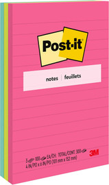 Post-it Notes 4"x 6" Super Sticky/Ruled 3Pk
