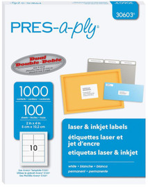 Labels Laser & Ink Jet 2" x 4" White 100 Sheets