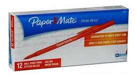 Pen Paper Mate  Write Bros Ball Point Red/Medium 12Pk