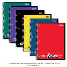 Notebook 5 Subject/Spiral Assorted Colors 180 Sheets