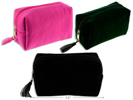 Cosmetic Bag-Velvet 3 Assorted Colors 7.4 x 3.5 x 4.3"