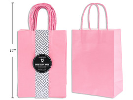 Gift Bags Kraft Pink Medium 12Pk