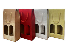 Bag Double Bottle Window Gift Box , 8x14x4 Assorted Colors (MOQ: 8)