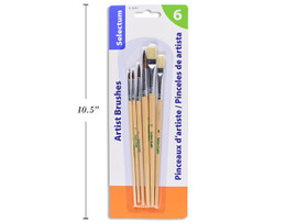 Brush Set Assorted Round & Flat w/Wood Handle 6Pk