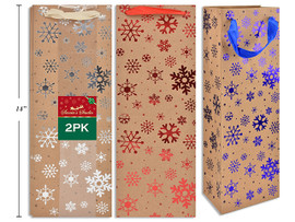 Bottle Gift Bags-Kraft/Snowflake 2Pk (MOQ:12)