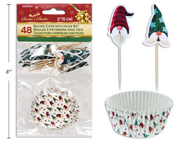 Cup w/Picks Xmas Gnome Baking Cups 48pk  2in 2 asst. (MOQ:12)