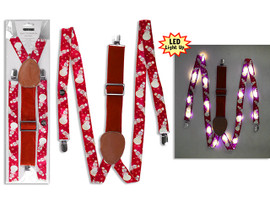 Santa Claus Suspenders 41in w/16-LED Light-Up Printed (MOQ:4)