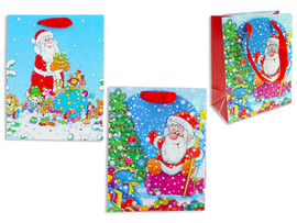 Bag for Gift Xmas Cartoon Santa  w/Glitter (MOQ:12)