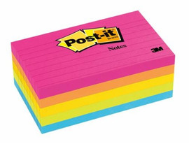 Post-it Notes 3"x 5" Ruled (Neon Collection) 5Pk