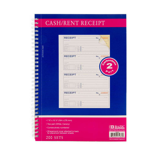 Cash/Rent Receipt Book-Wirebound NCR 2P 200 Sets