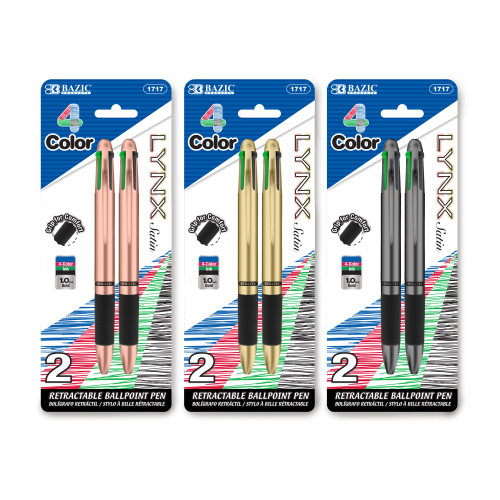 Pen-Satin Top 4 Color w/Cushion Grip 2Pk