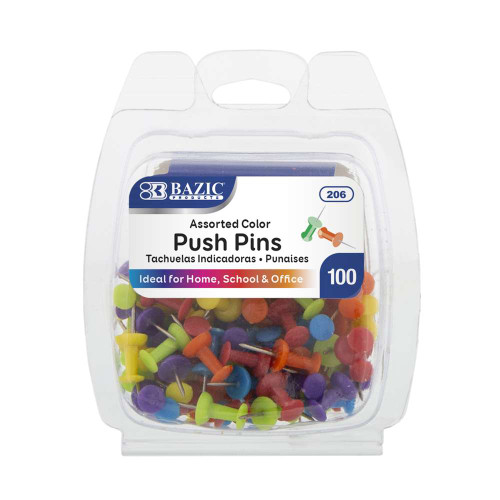 Push Pins Assorted Color 100Pk