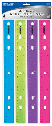 Ruler 12" Plastic/Jeweltones Color 4Pk