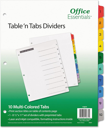 Index Dividers Colors/1-10 Tabs