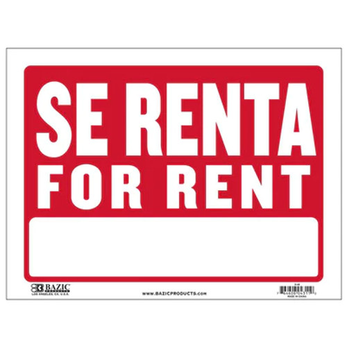 Sign-Se Renta (Bilingual) 9"x12"