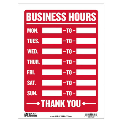 Sign-Business Hours 9"x12"