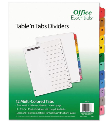 Index Dividers Colors/1-12 Tabs