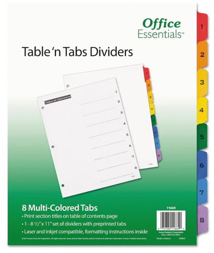 Index Dividers Colors/1-8 Tabs