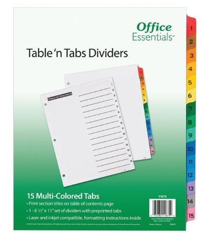 Index Dividers Colors/1-15 Tabs