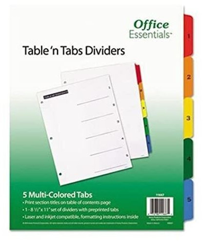 Index Dividers Colors/1-5 Tabs