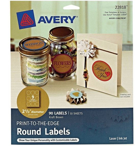 Round Labels Laser/Inkjet 2-1/2" Kraft Brown 10 Sheets (90 Labels)
