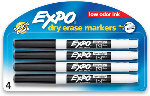 Dry Erase Markers Black/Fine Tip EXPO 4Pk